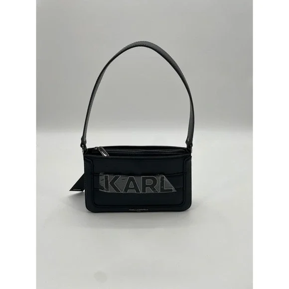 NWT Karl Lagerfeld Paris Black Leather Shoulder Bag MSRP $228 Style LH4HR3 Y2K - Picture 13 of 13